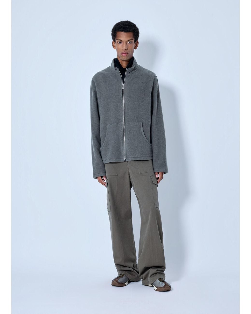 Rier Gray Fleece Full Zip Sweatshirt for men