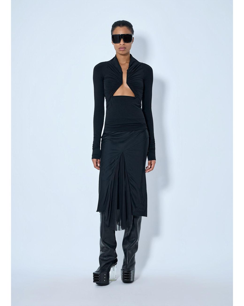Rick Owens Blue Asymmetrical Midi Skirt