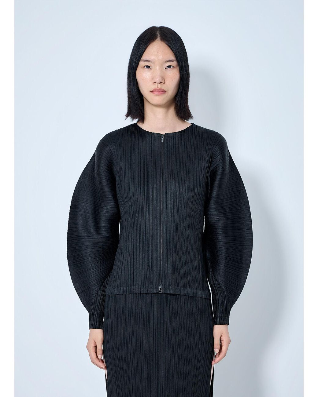 Pleats Please Issey Miyake Blue Pleated Zip-Up Top
