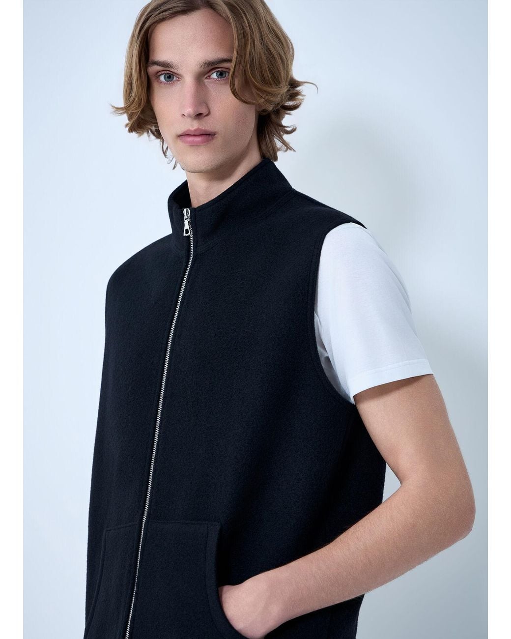 Rier Blue High-Neck Zip Vest