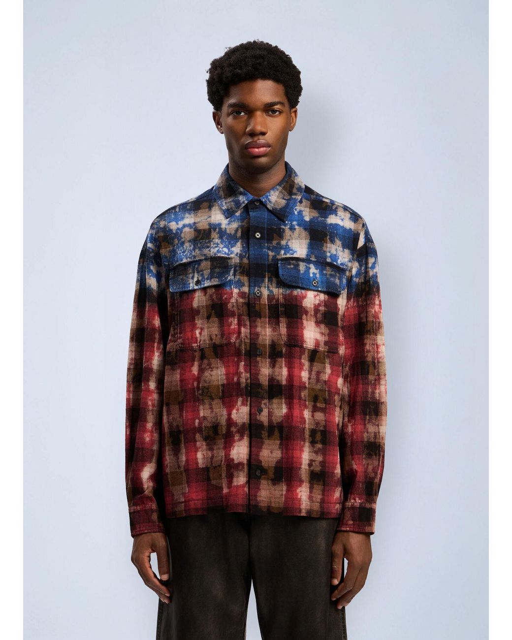 Palm Angels Red Curved Logo Check Shirt for men