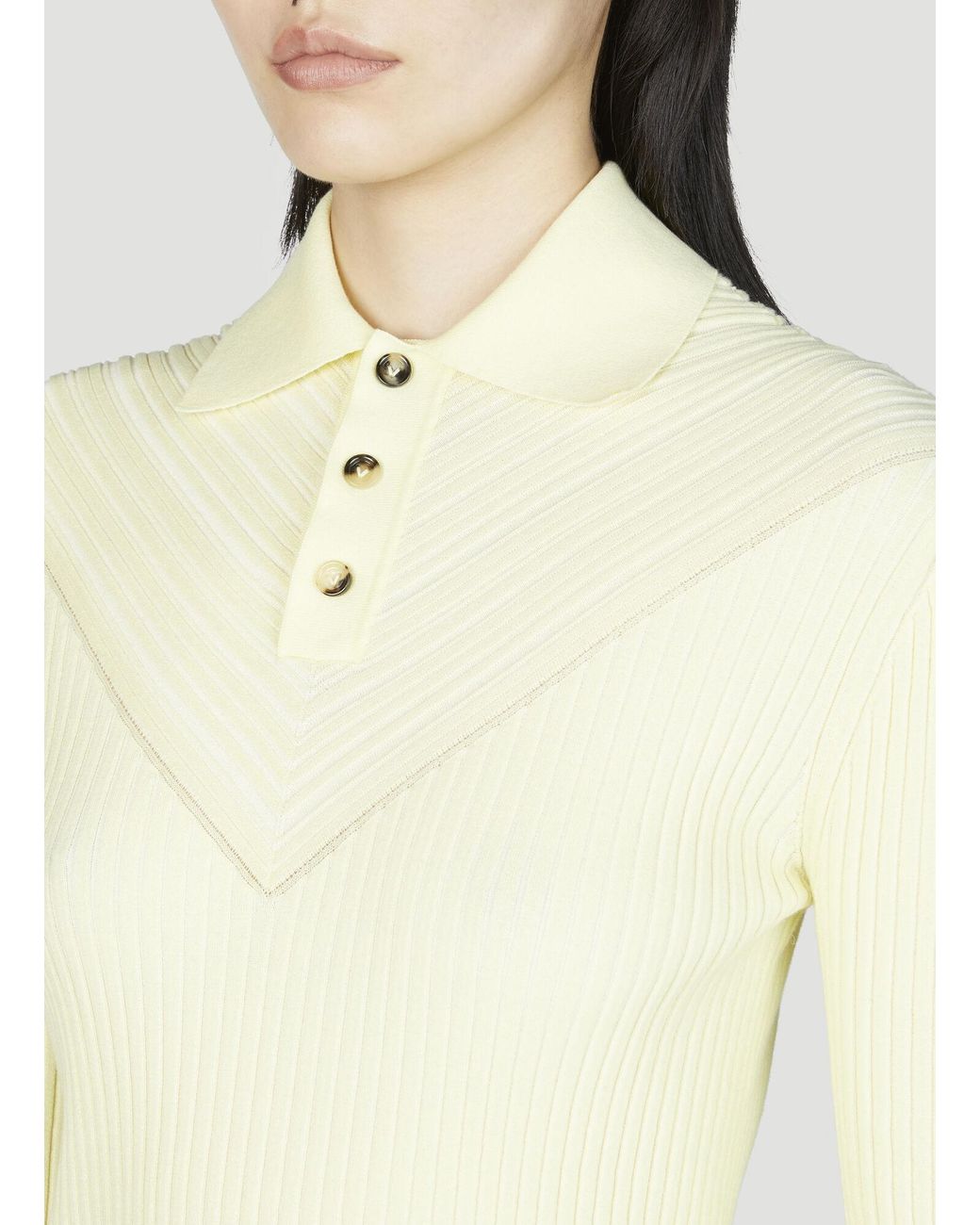 Bottega Veneta Natural Long Sleeve Rib Top