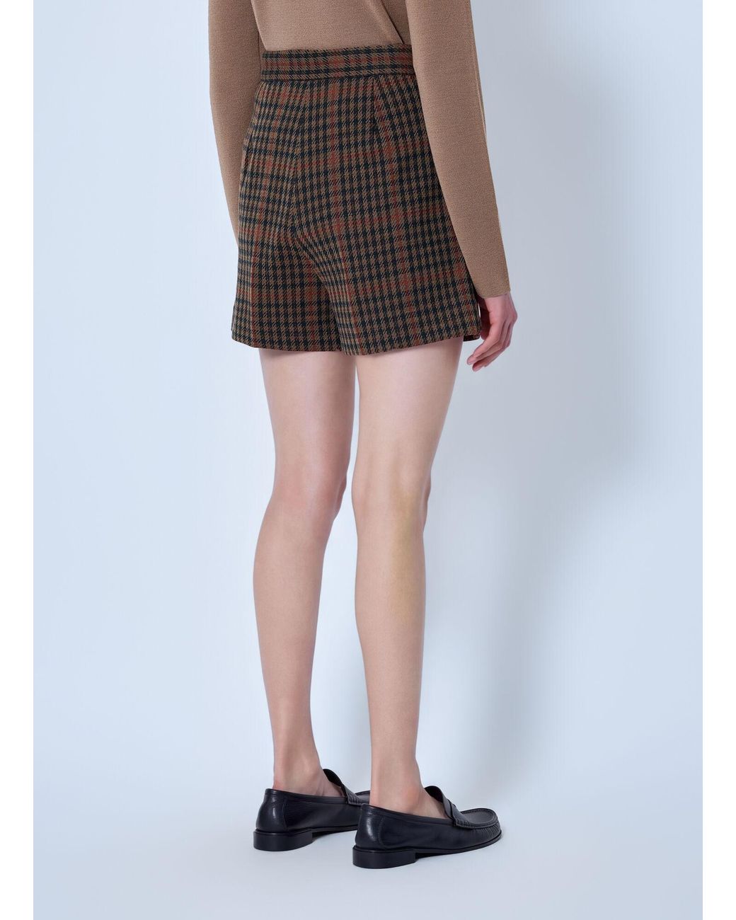 Max Mara Brown Pleated Check Shorts