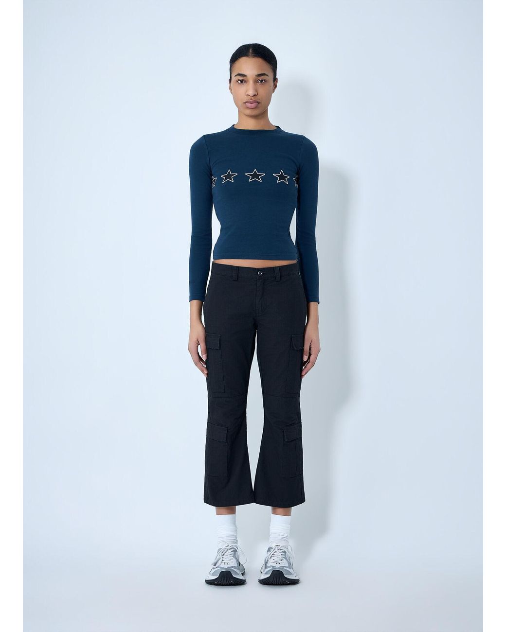 Balenciaga Blue Star Embroidered Ribbed Top