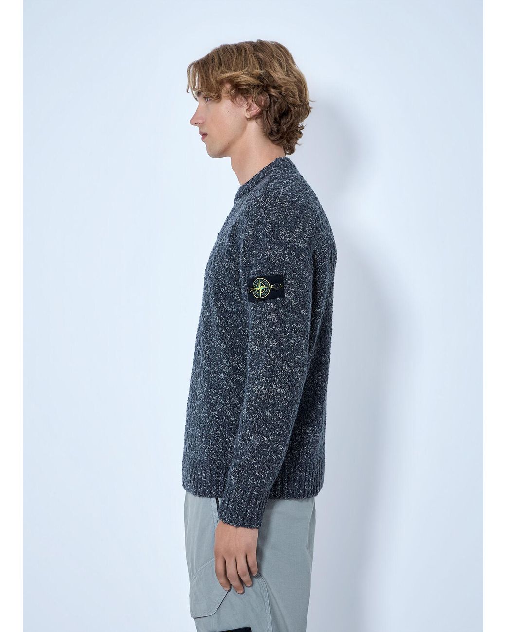 Stone Island Blue Crewneck Wool-Blend Sweater for men