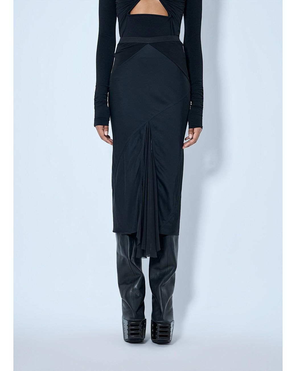 Rick Owens Blue Asymmetrical Midi Skirt