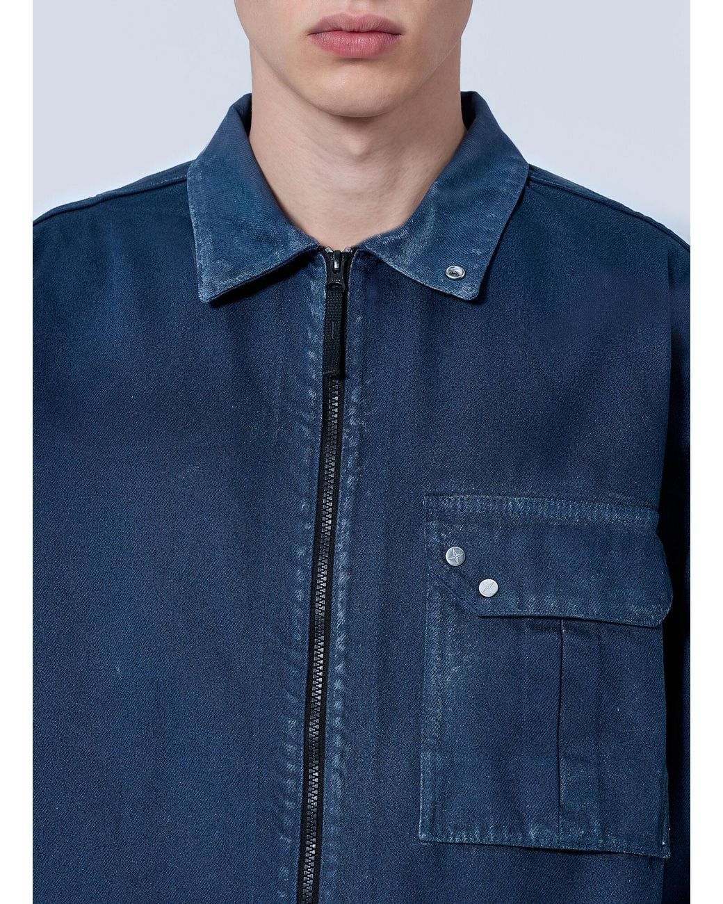 Stone Island Blue Zip-front Overshirt With Patch Pocket for men