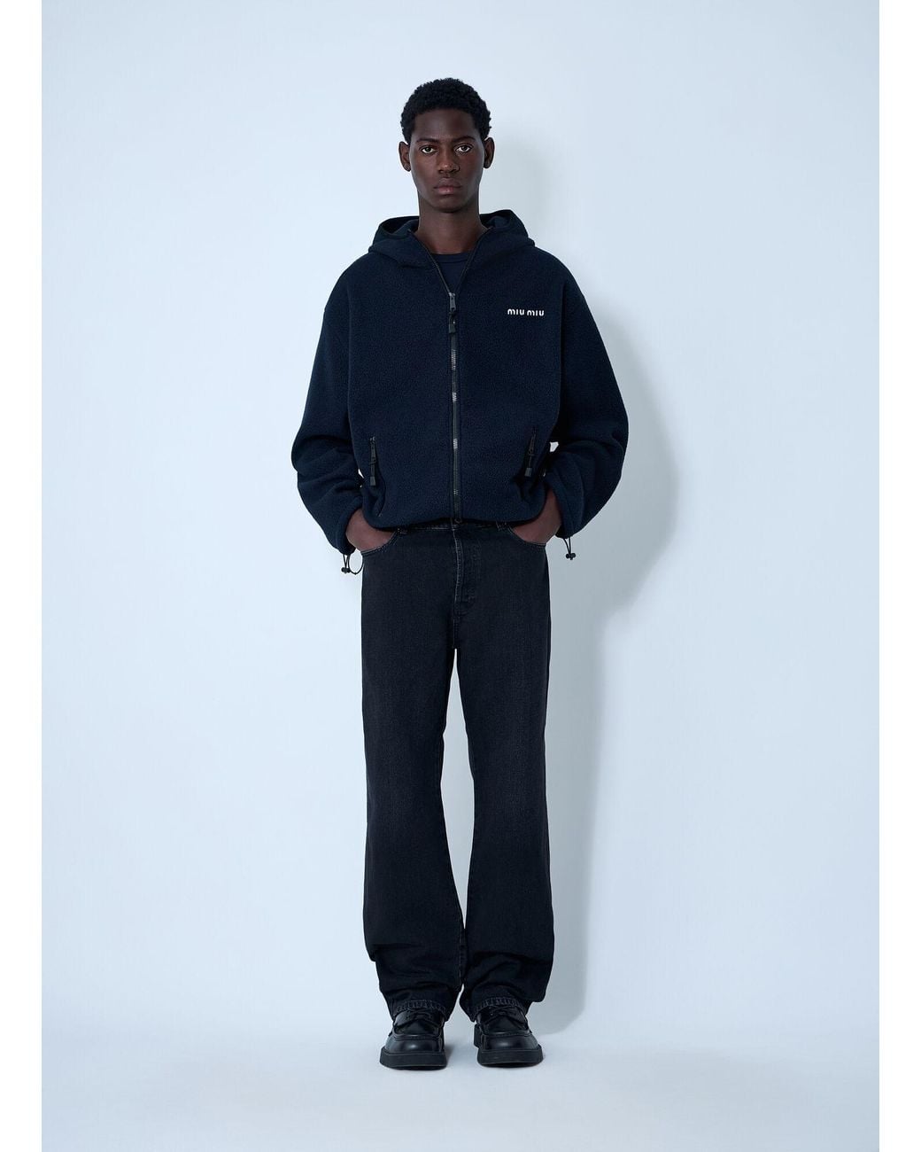 Miu Miu Blue Hooded Logo Motif Sweatshirt