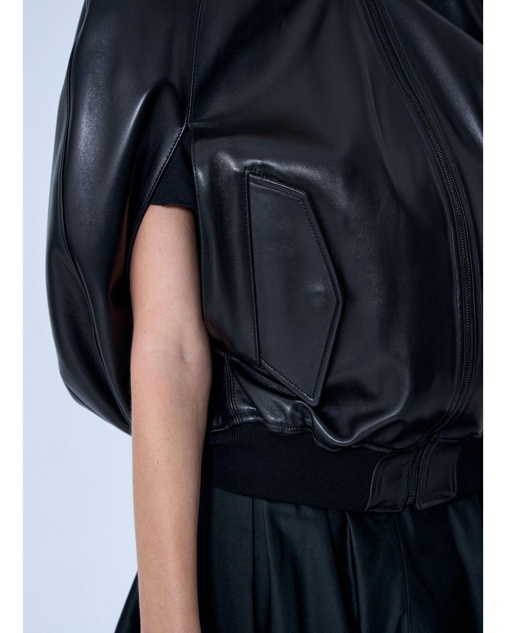 Balenciaga Blue Structured Leather Bomber Jacket