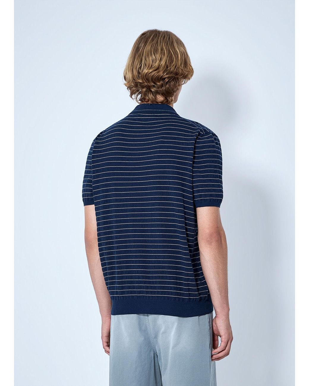 Miu Miu Blue Striped V-Neck Polo Shirt for men