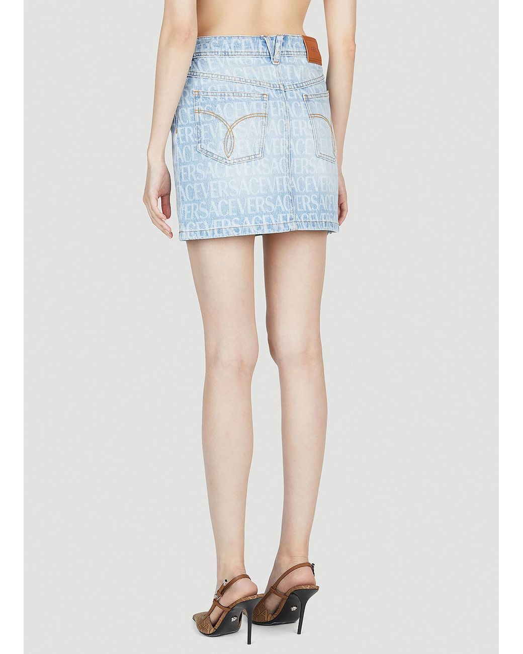 Versace Blue Denim Jacquard Mini Skirt