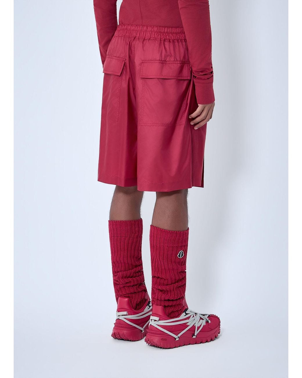 Moncler Red Rick Owens Drawstring Midi Kilt Shorts