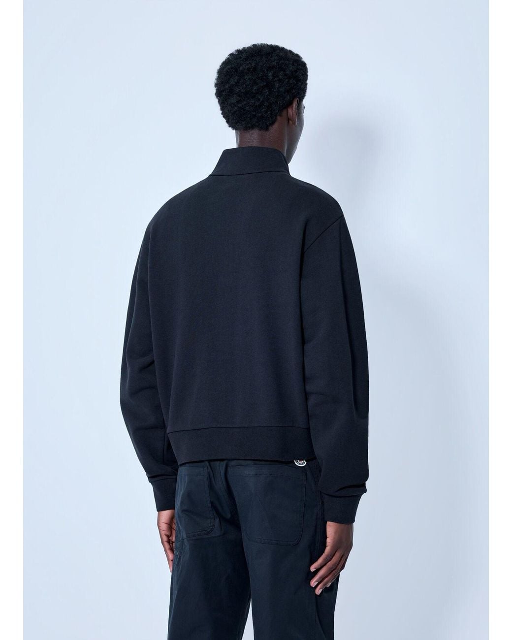 Moncler Blue Half-Zip Sweatshirt With Logo Patch for men