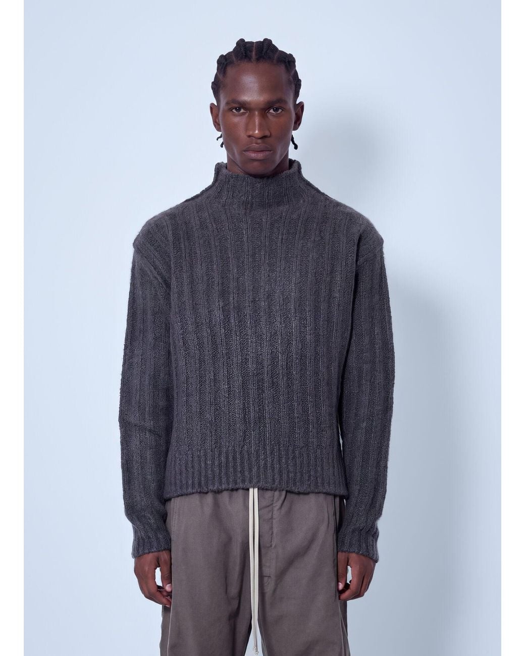 Rick Owens Blue Turtle Neck Knit Jumper for men