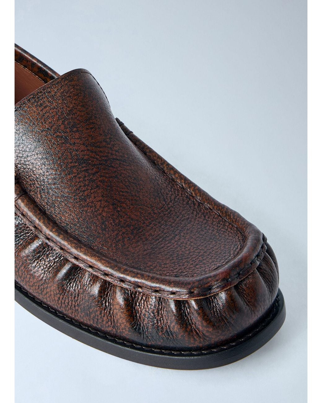 Dries Van Noten White Pebbled Leather Loafers