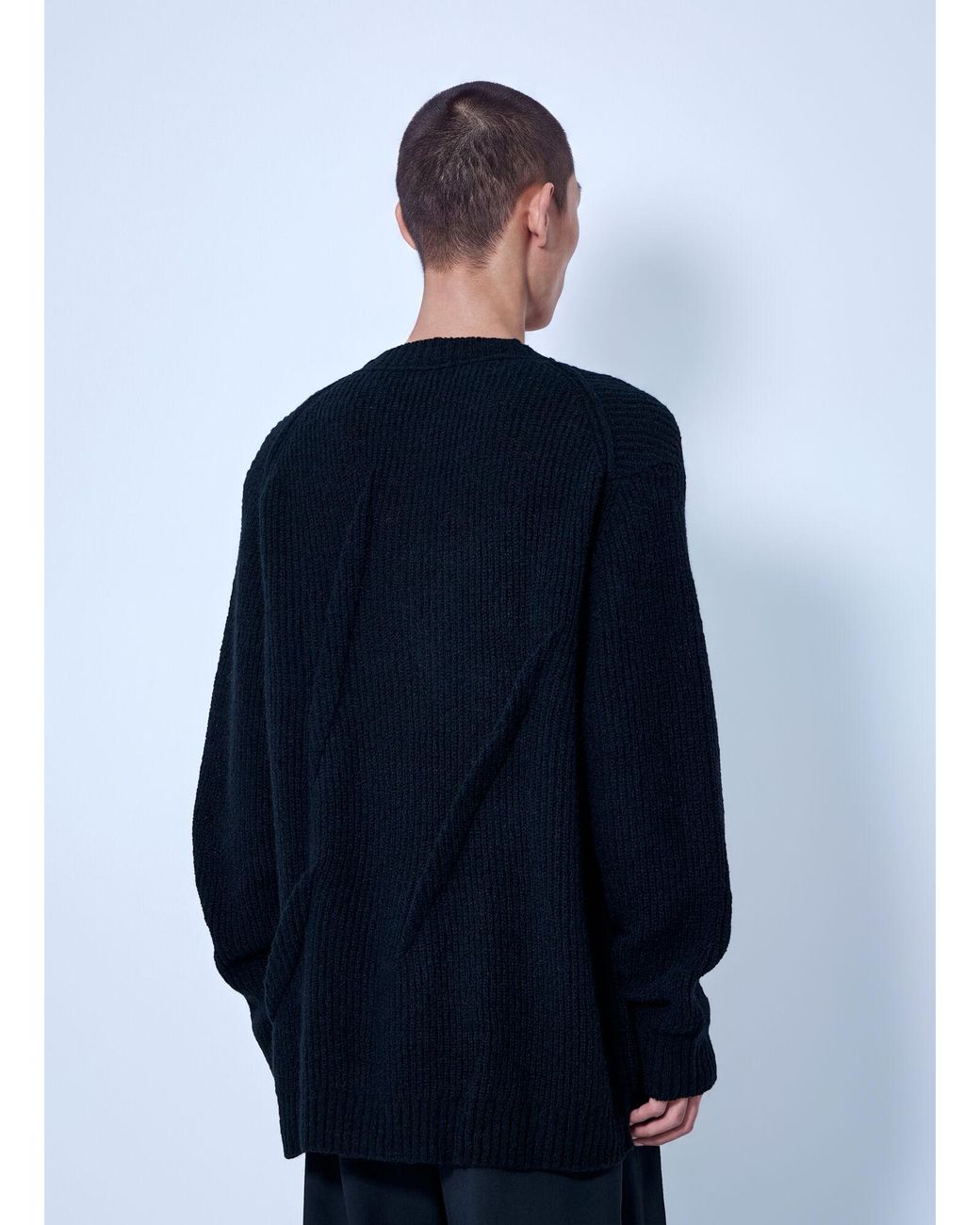 Yohji Yamamoto Blue Half Cardigan+Tuck Tuck Round Neck Po for men