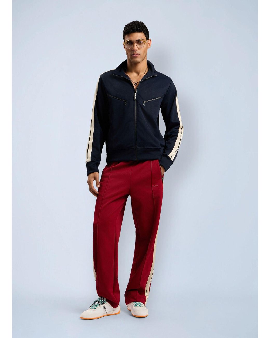 Palm Angels Blue Curved Logo Zip-Up Track Jacket for men