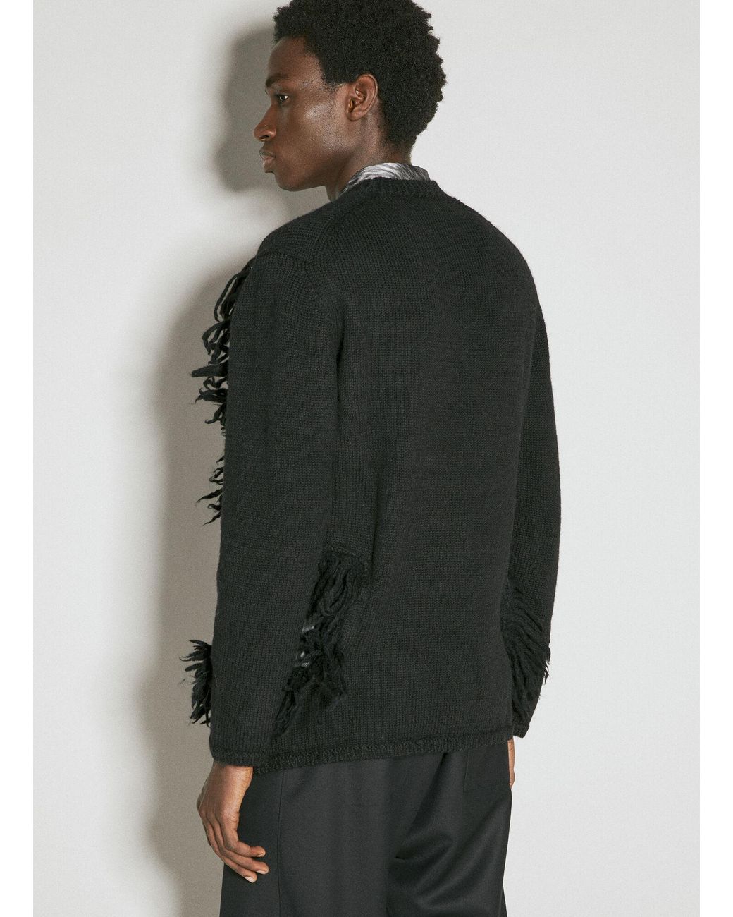 Comme des Garçons Black Cut-out Wool Sweater With Tassle Edge for men