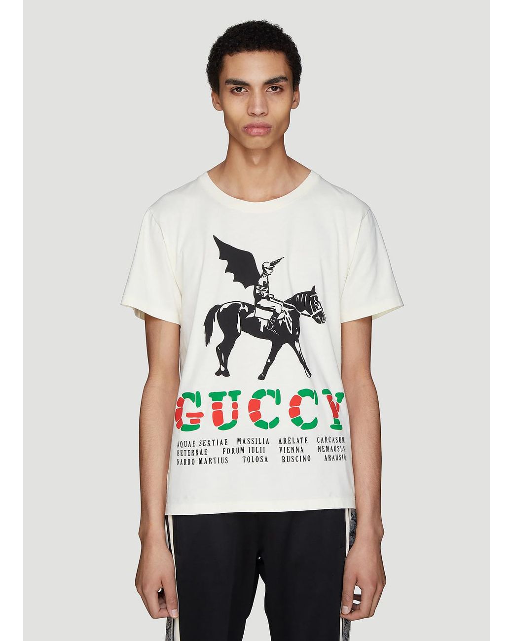 Gucci Winged Jockey Guccy Logo T-shirt in White for Men | Lyst Canada
