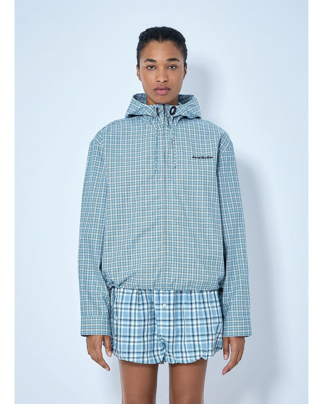 Acne Blue Hooded Check Jacket