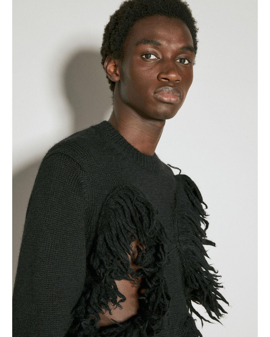 Comme des Garçons Black Cut-out Wool Sweater With Tassle Edge for men