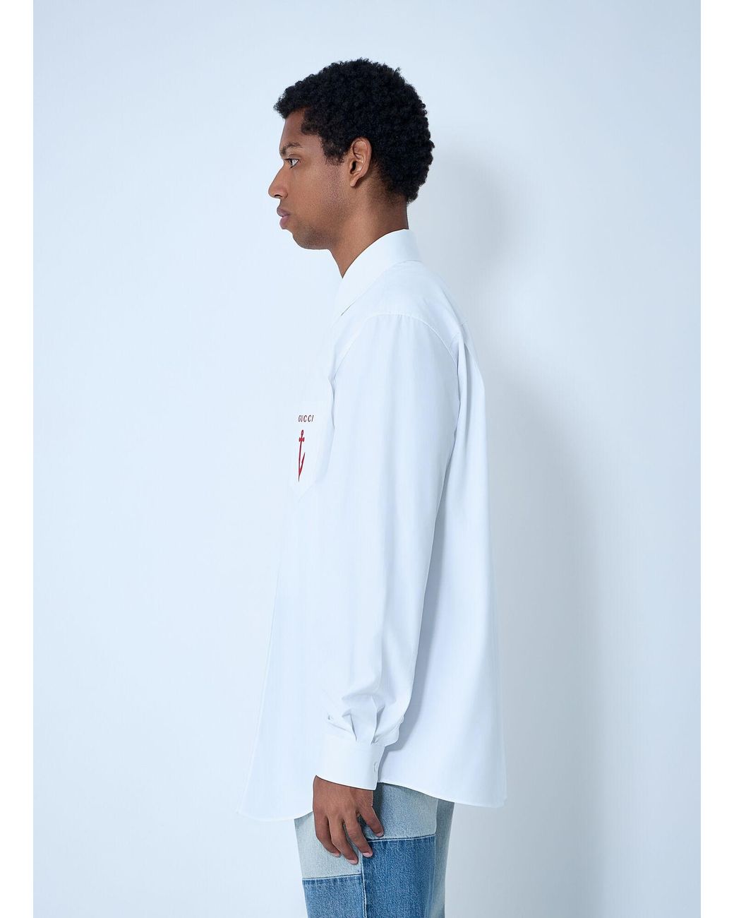 Gucci White Logo Embroidery Button-Down Shirt for men