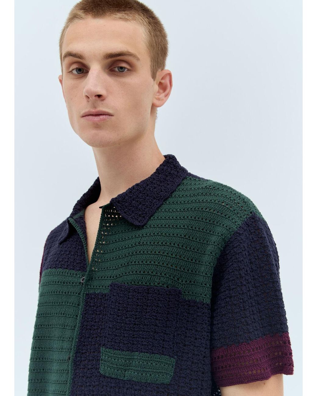 Thisisneverthat Blue Block Crochet Shirt for men