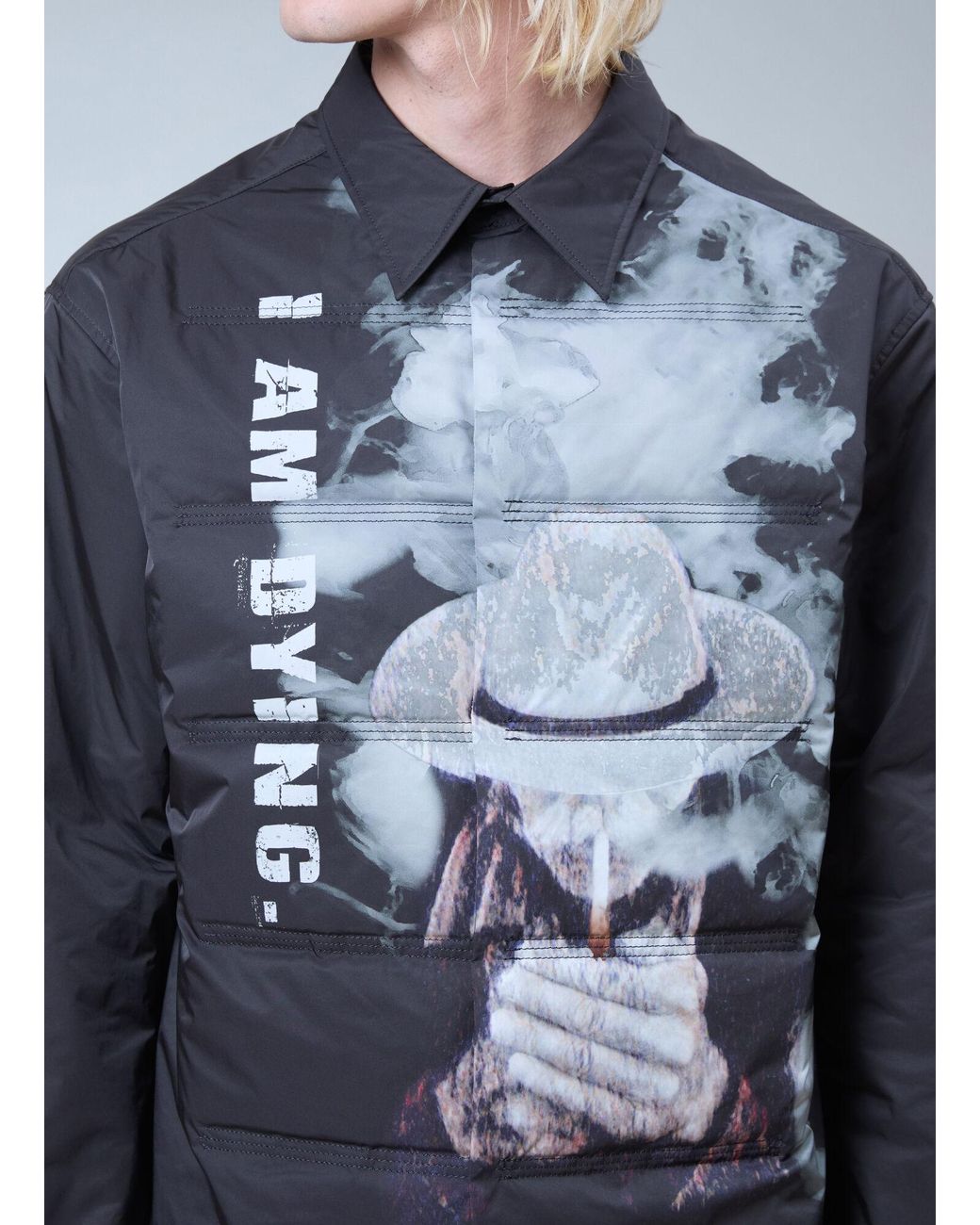 Yohji Yamamoto Blue Printed Padded Shirt for men