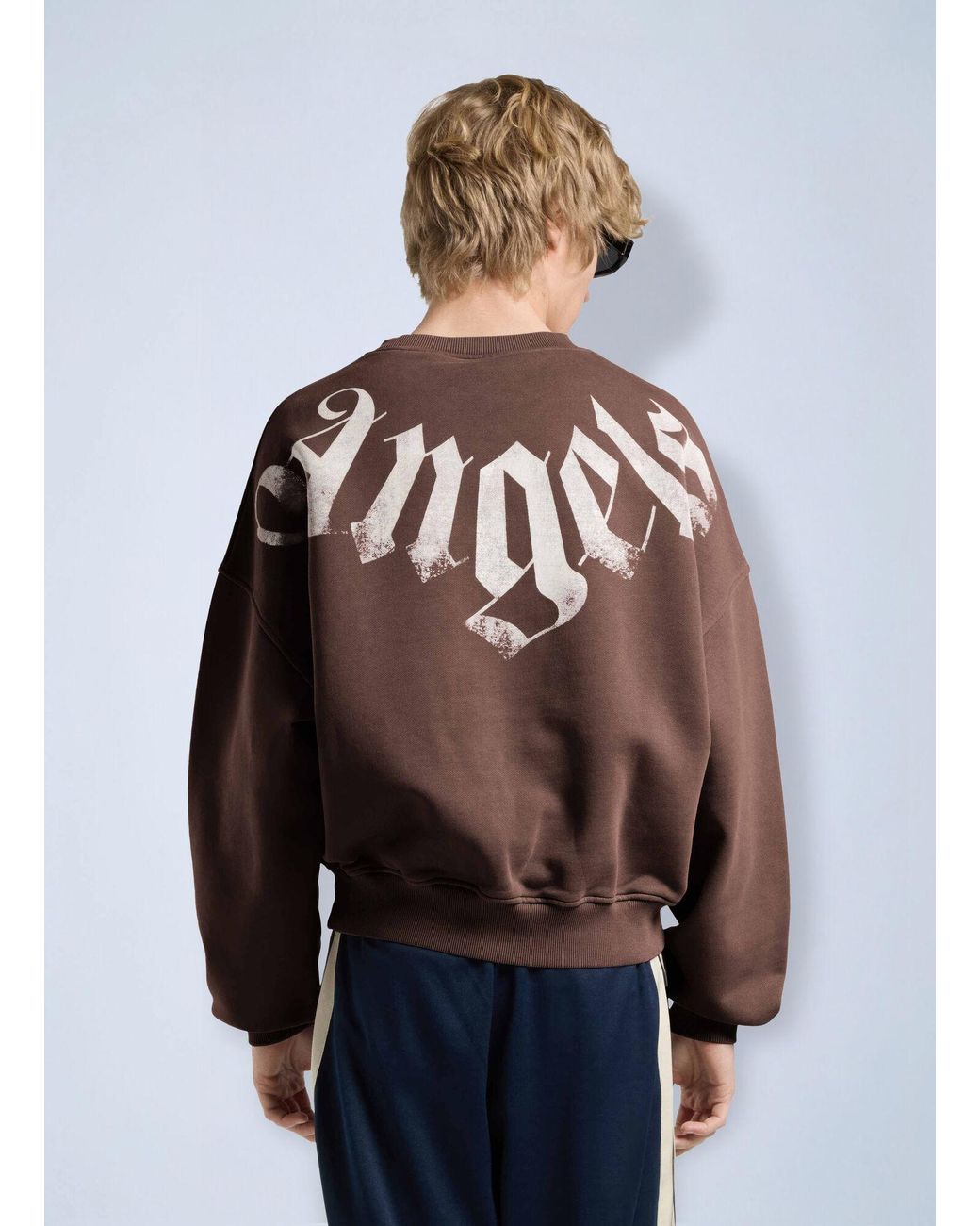 Palm Angels Blue Big Neck Logo Loose Sweatshirt for men