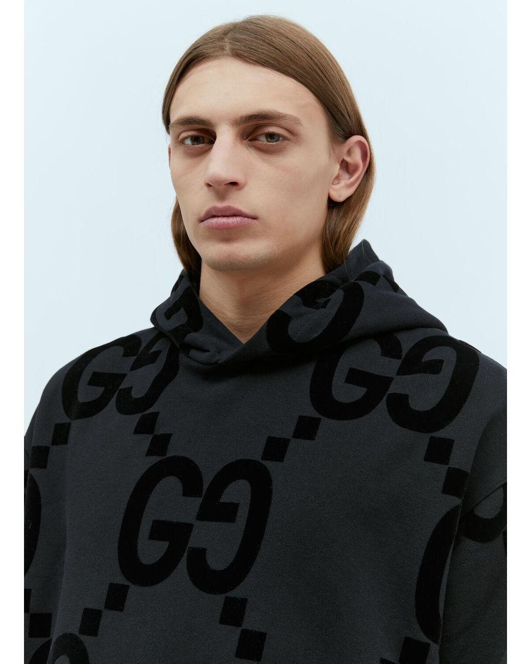 GUCCI＊GG FLOCKED PRINT COTTON SWEATSHIRT パーカー＊送料込 Gucci Gg Flocked Print Hooded Sweatshirt in Black for Men | Lyst