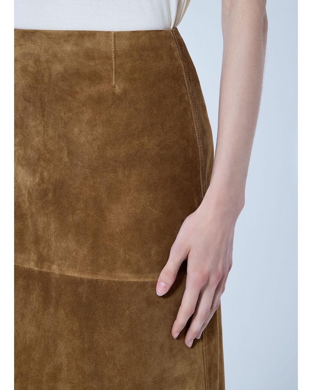 Jil Sander Natural Panelled Suede Midi Skirt