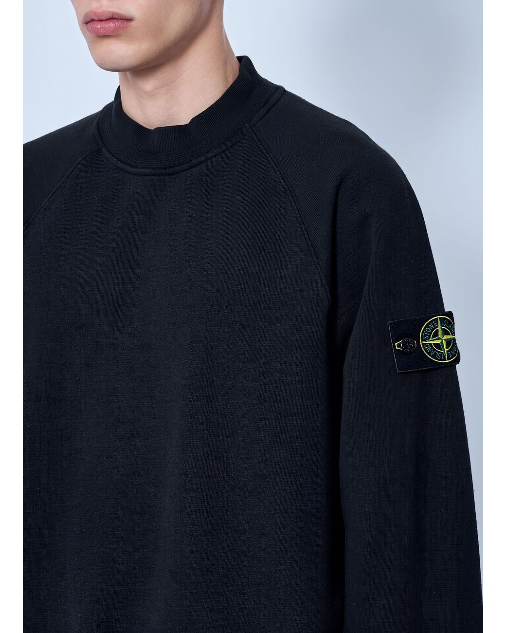 Stone Island Blue Crewneck Sweatshirt With Sleeve Logo Patch for men