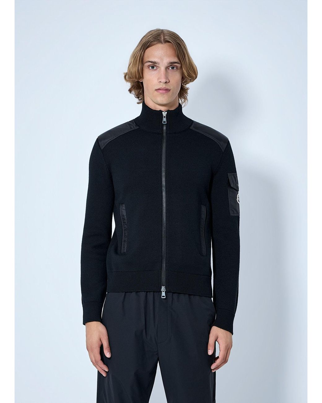 Moncler Blue Zip-Up High-Neck Sweater for men