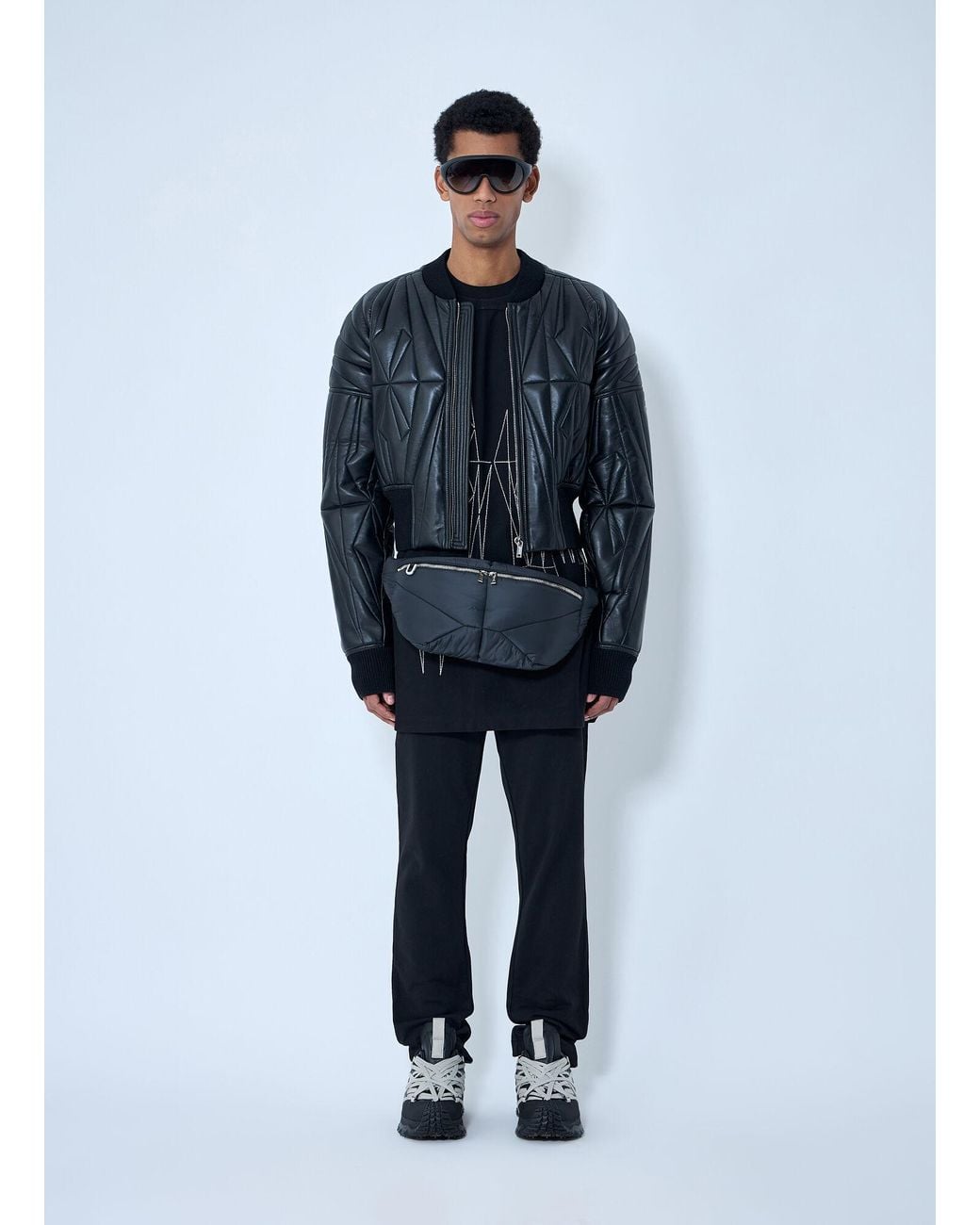 Moncler Blue Rick Owens Geocamo Cropped Quilted Bomber Jacket