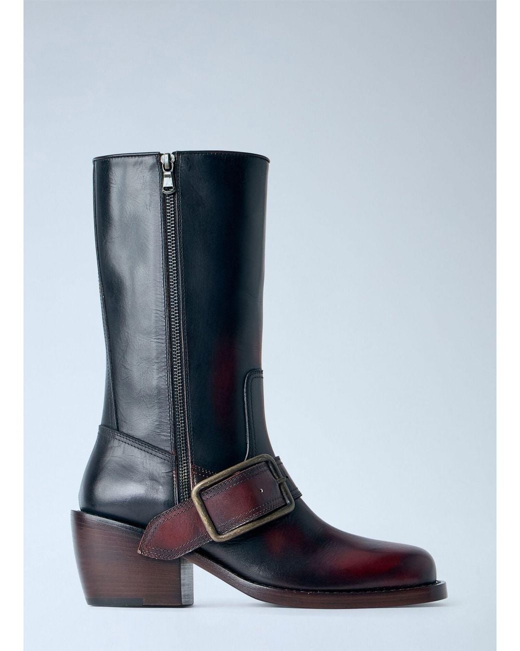 Dries Van Noten Blue Leather Buckle Boots