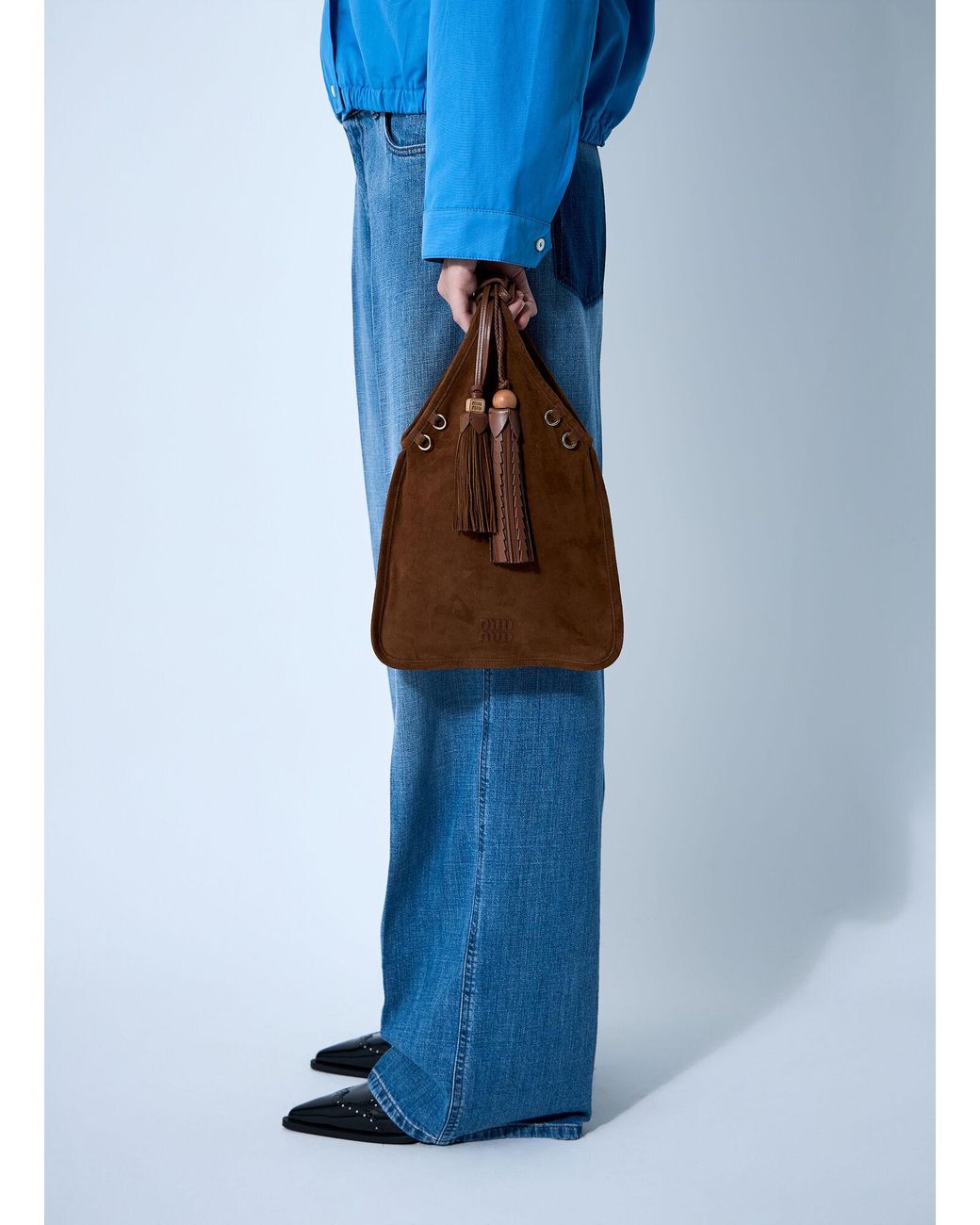 Miu Miu Brown Suede Handbag With Tassels