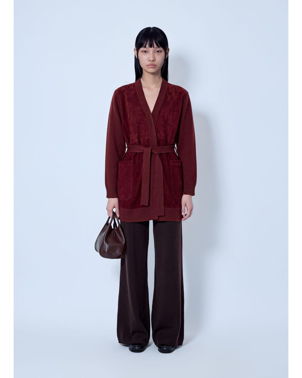 Max Mara Red Belted Cardigan With Patch Pockets