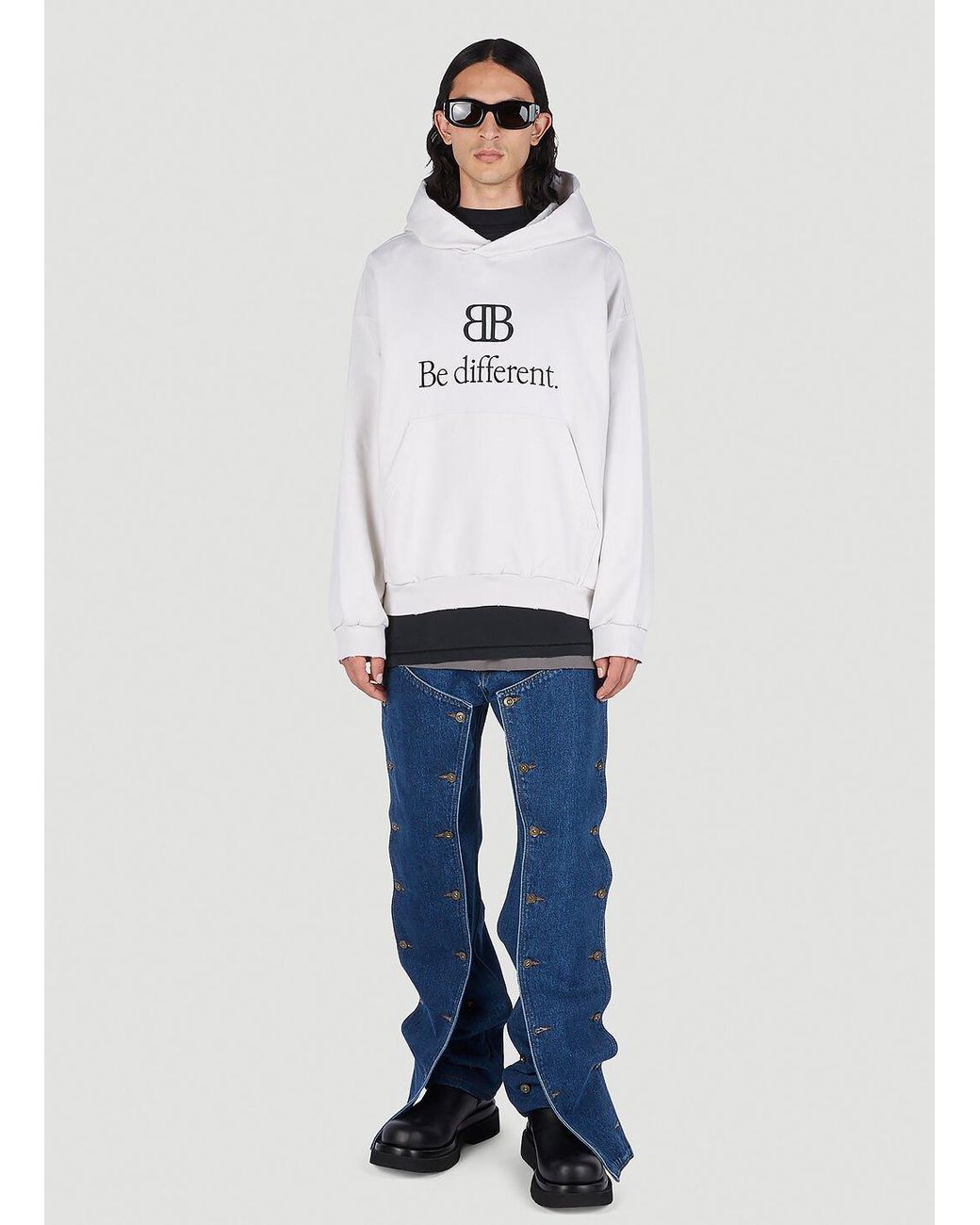 Balenciaga Be Different Hooded Sweatshirt in White for Men | Lyst UK