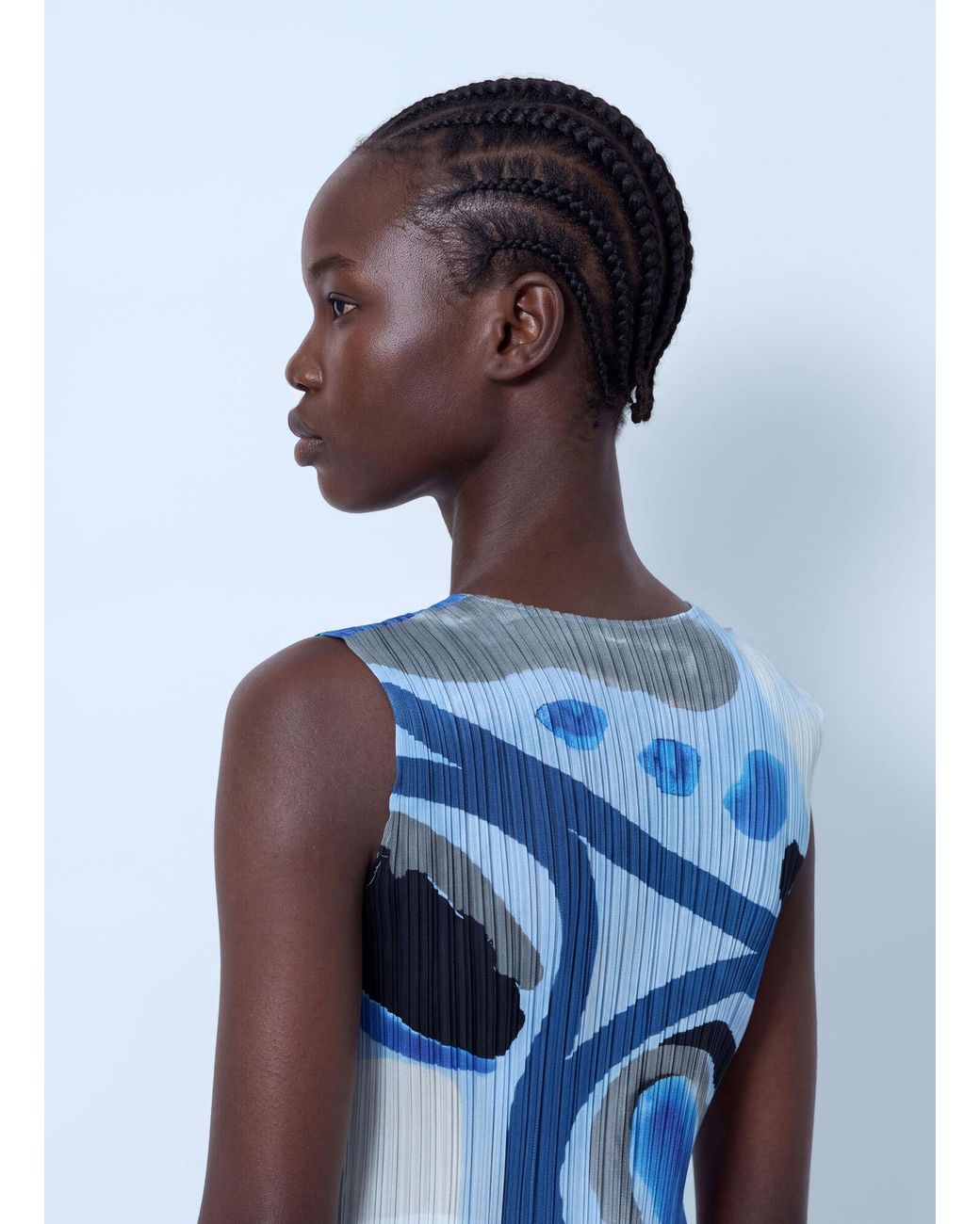 Pleats Please Issey Miyake Blue Roll Pleated Midi Dress