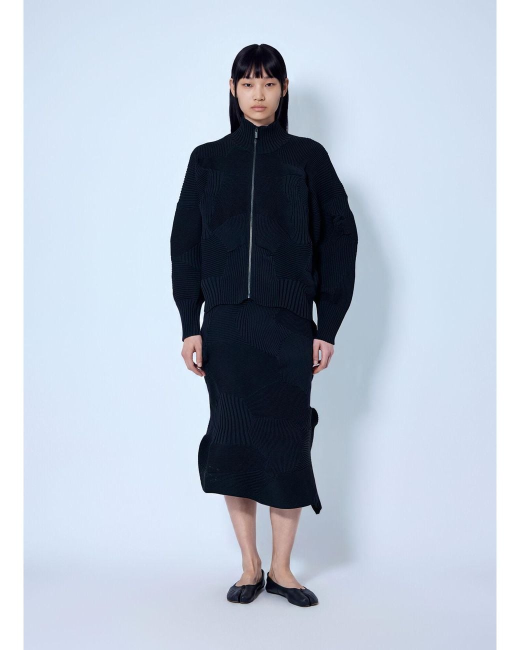 Issey Miyake Blue Kone Kone Ribbed Knitted Jacket