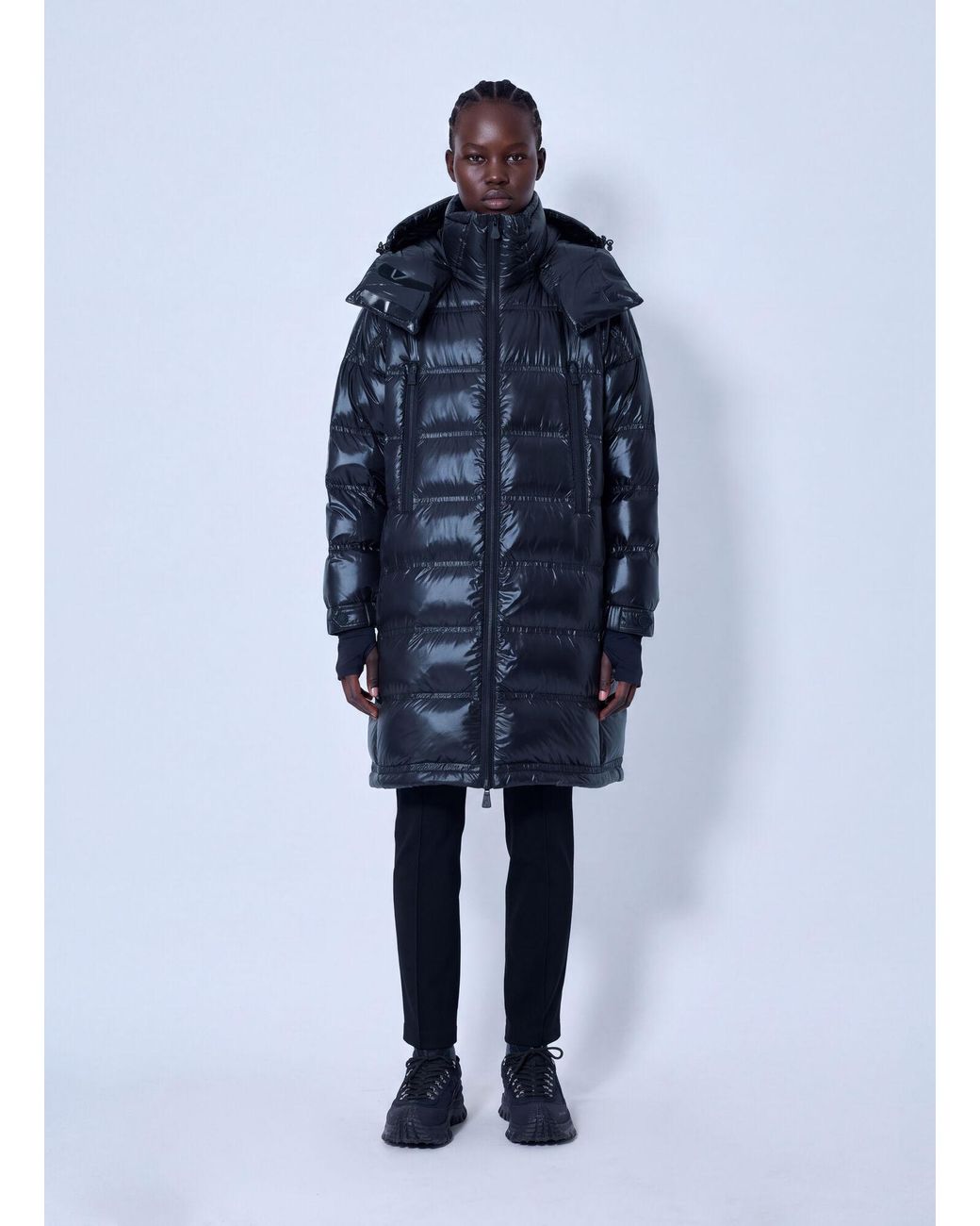 Moncler Blue Rochelairs Hooded Long Down Jacket