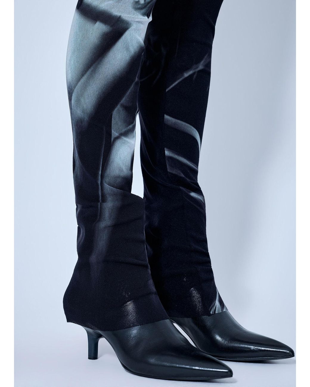 Jean Paul Gaultier Blue Mesh Printed Smoking Women Flare Pants