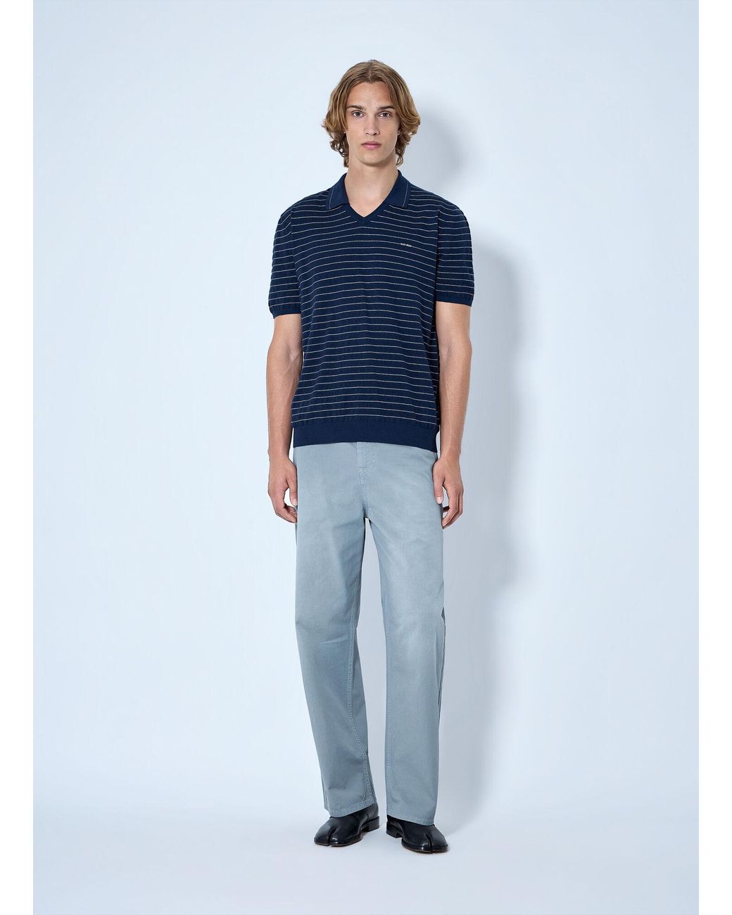 Miu Miu Blue Striped V-Neck Polo Shirt for men