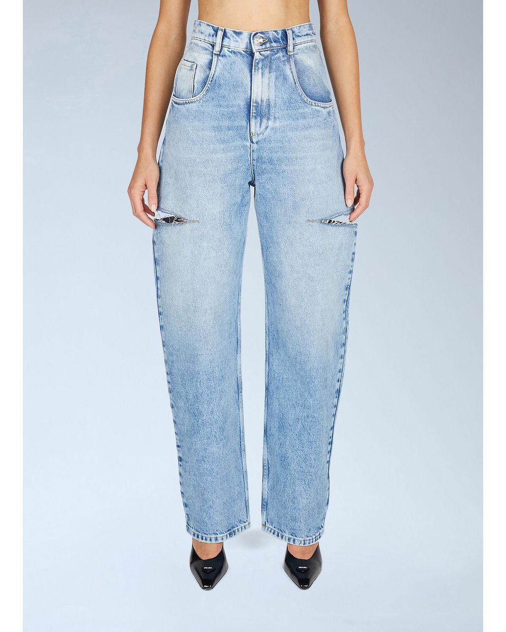 Maison Margiela Blue High-Rise Distressed Denim Jeans