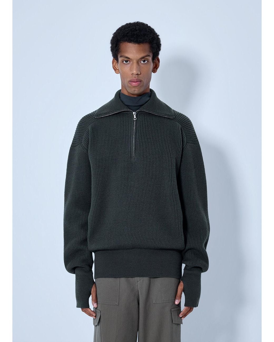Rier Gray Ribbed High Neck Sweatshirt for men