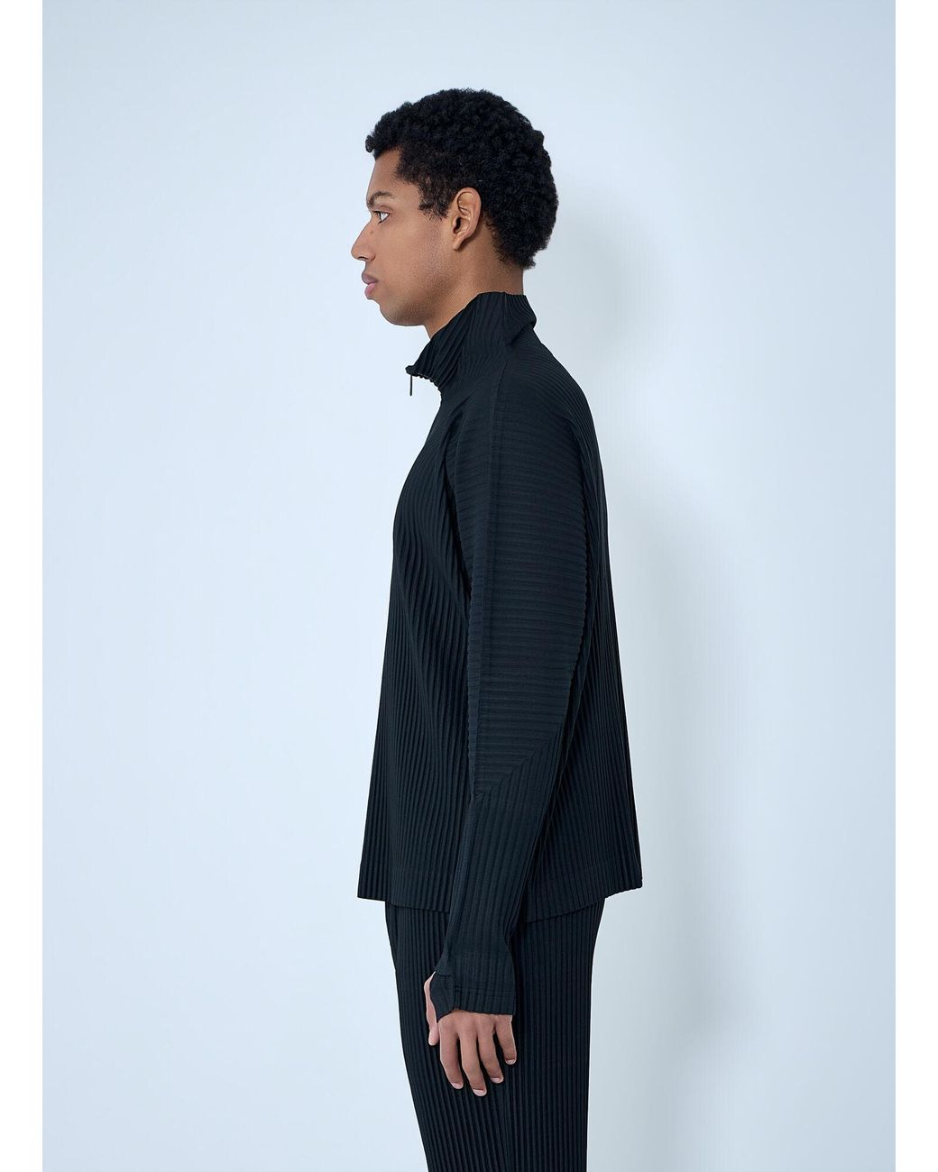 Homme Plissé Issey Miyake Pleated Half-Zip Pullover Sweater in
