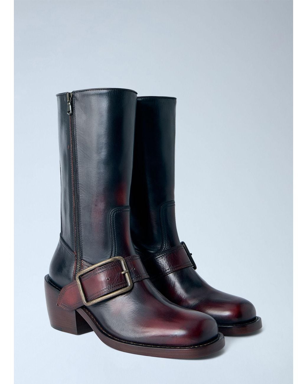 Dries Van Noten Blue Leather Buckle Boots