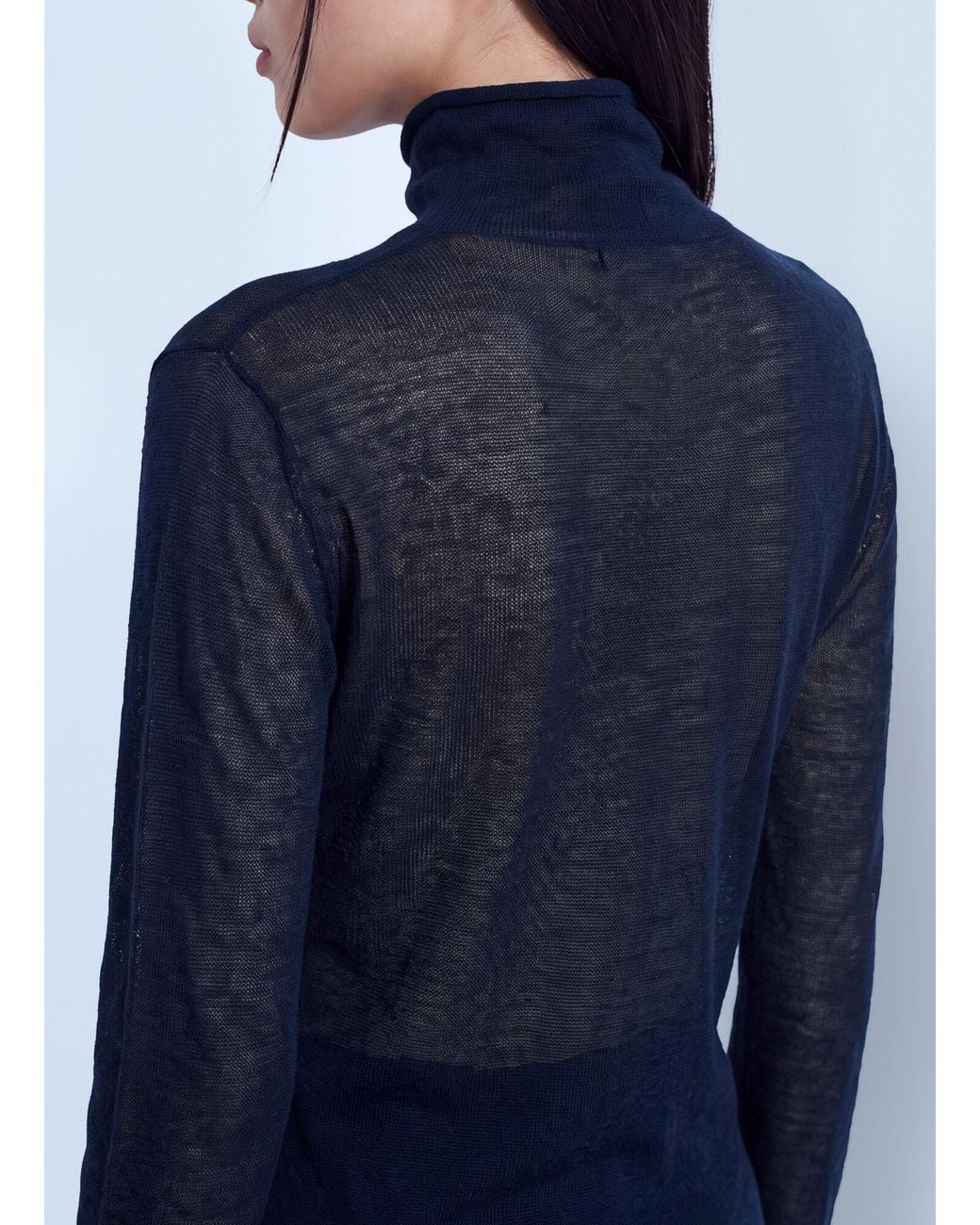 Issey Miyake Blue Sheer Turtleneck Sweater