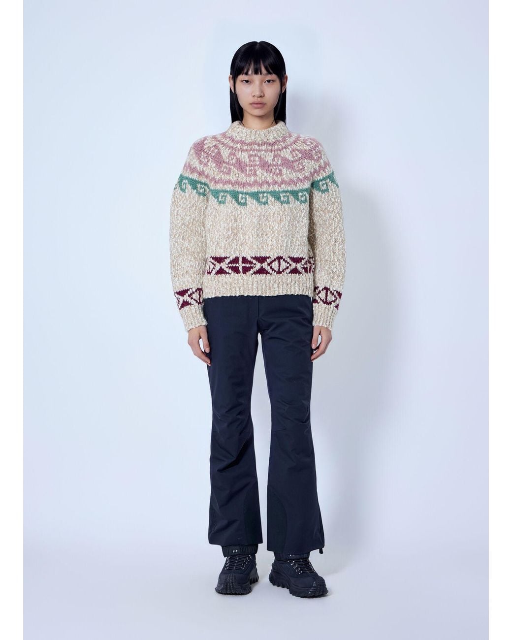 Moncler White Geometric Jacquard Wool Blend Jumper