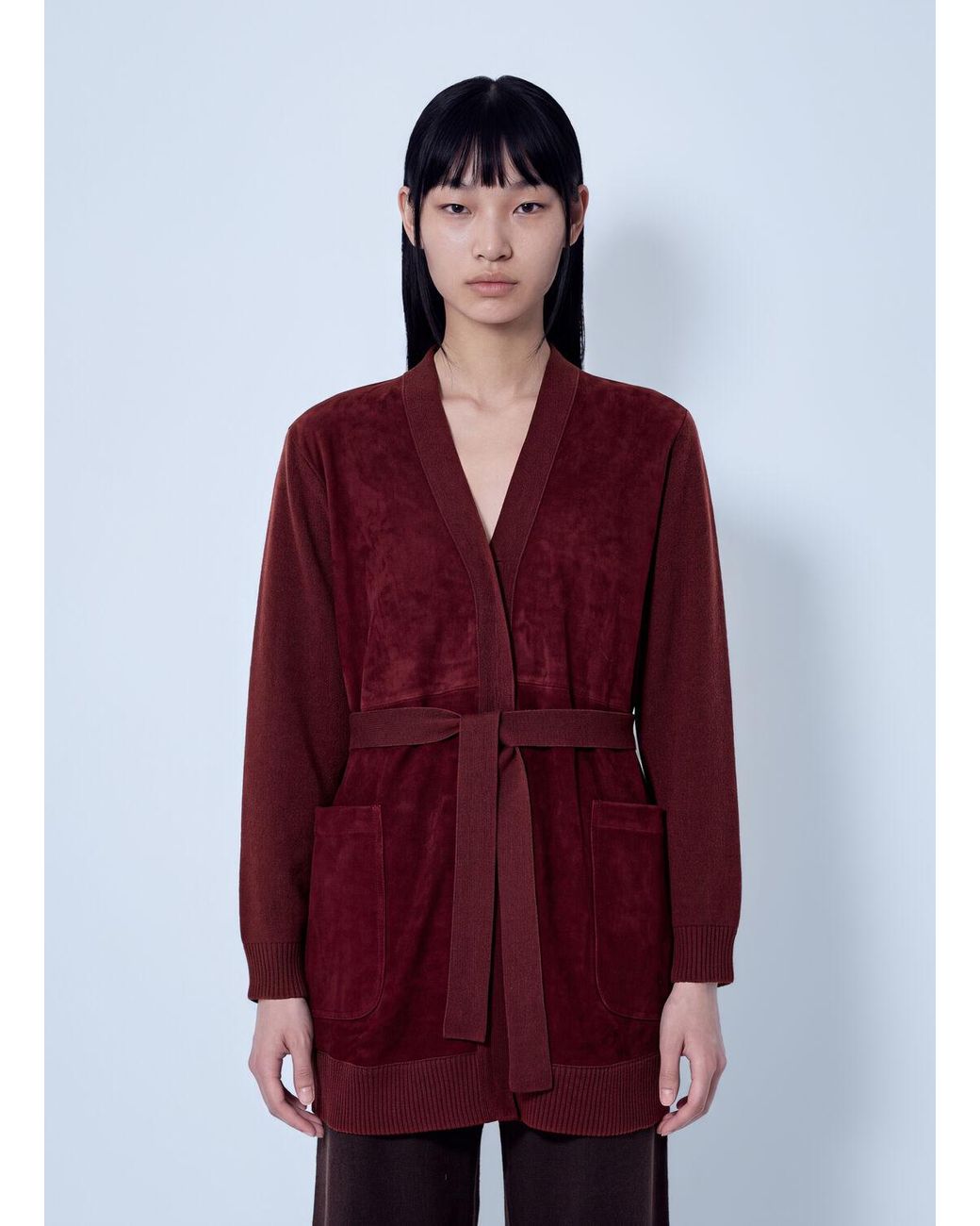 Max Mara Red Belted Cardigan With Patch Pockets